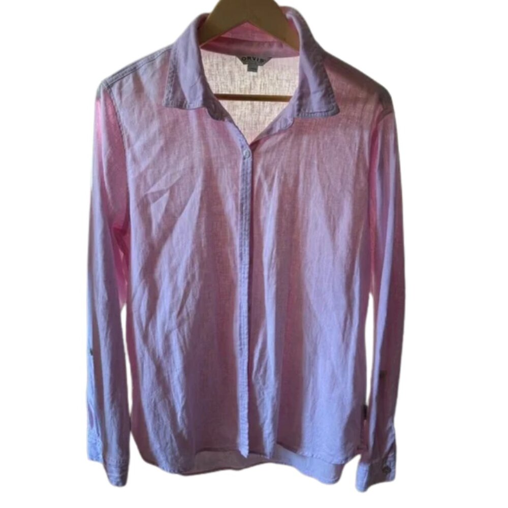Orvis Pink Linen Blend Button-Down Shirt | Long Sleeve | Women’s L | Lightweight